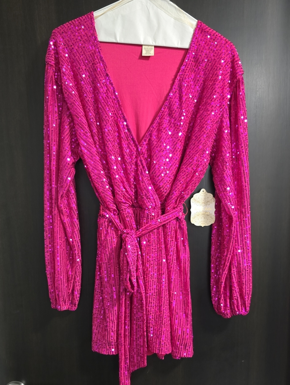 OMG Adorable! Altar'd State Hot Pink Sequin Wrap Romper Size L